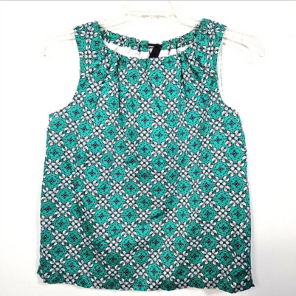 Vineyard Vines Sleeveless Tank Top S Magnolia Print Tie Back Lined Green Navy